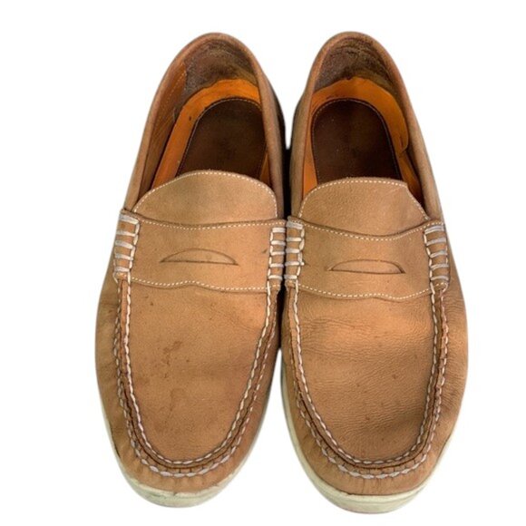 Peter Millar Crown Crafted Loafers Men’s Tan Leather Penny Slip On Shoes Wide 10 - Picture 1 of 16